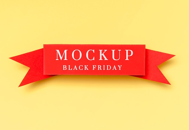 Black friday mock-up red ribbon on yellow background