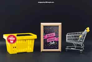 Free PSD black friday mockup with basket and frame