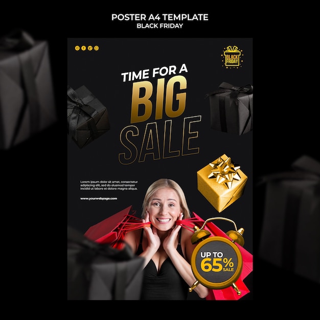 Free PSD black friday print template with golden details