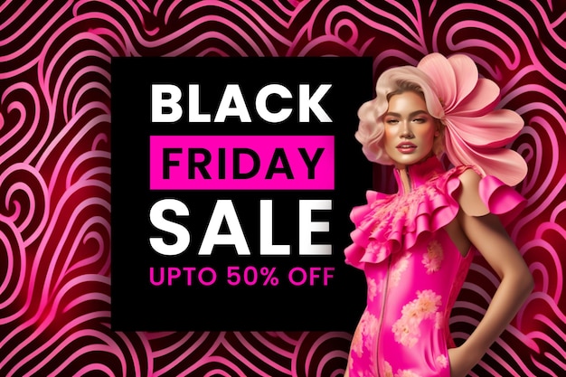 Free PSD black friday sale banner in pink amp black for social media and business purpose