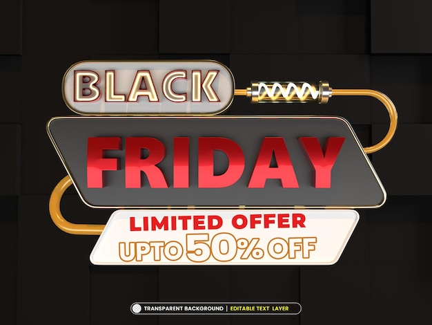 PSD gratuito banner di vendita del black friday con effetto di testo modificabile