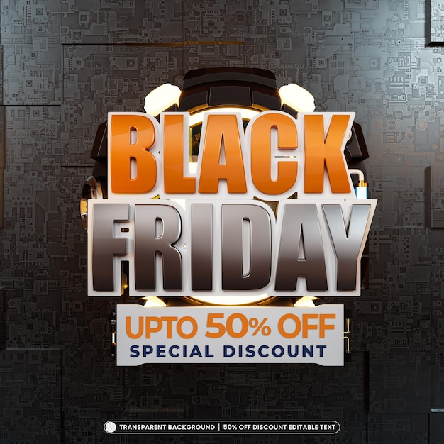 PSD gratuito banner di vendita del black friday con effetto di testo modificabile