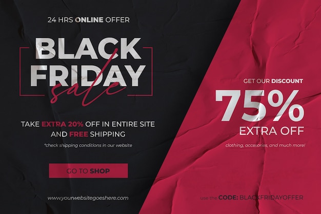 Black friday sale banner with red and black glued paper background
