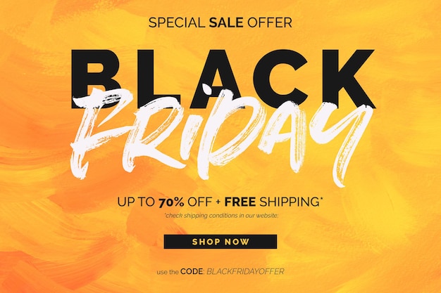 Free PSD black friday sale banner in yellow acrylic painted background