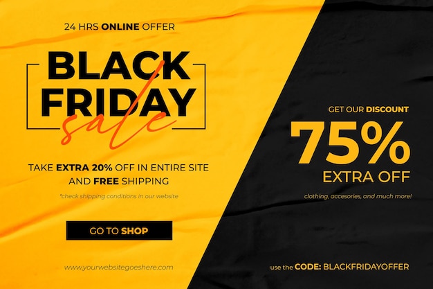 Black friday sale banner in yellow and black glued paper background