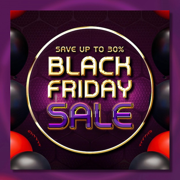 PSD gratuito modello di progettazione post vendita del black friday con effetto testo 3d dorato