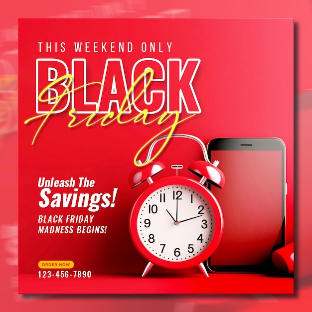Free PSD black friday sale post template with 3d gifts and balloons