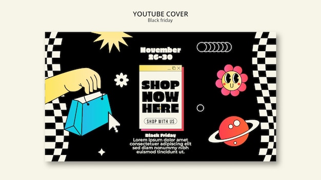 Бесплатный PSD Шаблон обложки youtube распродажи в черную пятницу