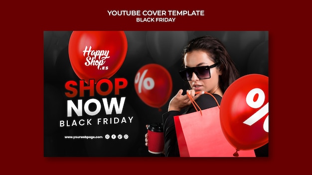 Modello di copertina di youtube per le vendite del black friday