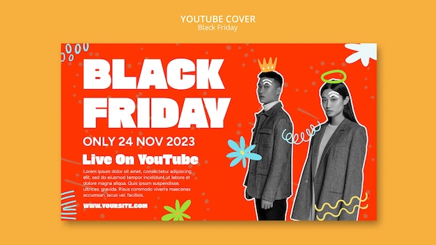 PSD gratuito modello di copertina di youtube per le vendite del venerdì nero