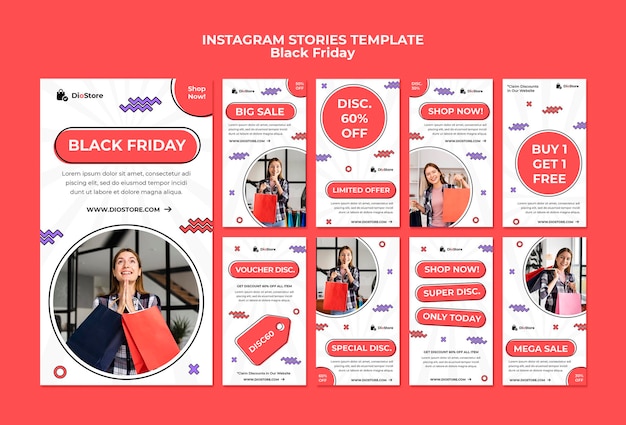 PSD gratuito pacchetto di storie sui social media del black friday