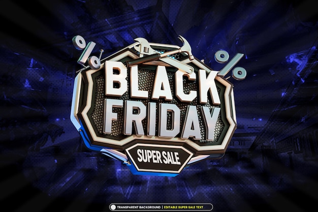 PSD gratuito banner di super vendita del black friday con testo modificabile