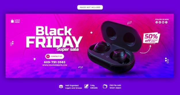 PSD gratuito modello di copertina di facebook super vendita del black friday