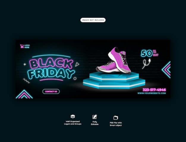 Modello di copertina di facebook super vendita del black friday