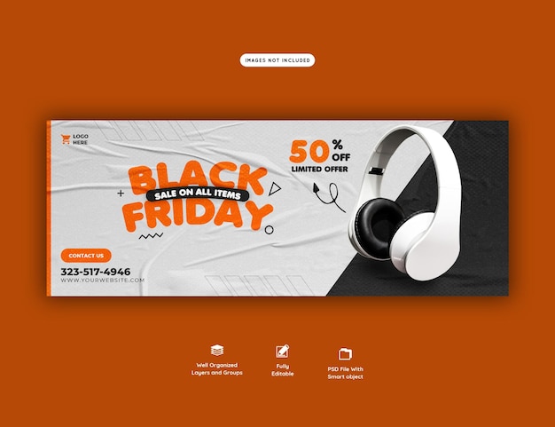 PSD gratuito modello di copertina di facebook super vendita del black friday