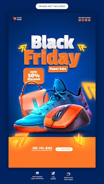 Бесплатный PSD black friday супер распродажа instagram и facebook история баннер шаблон