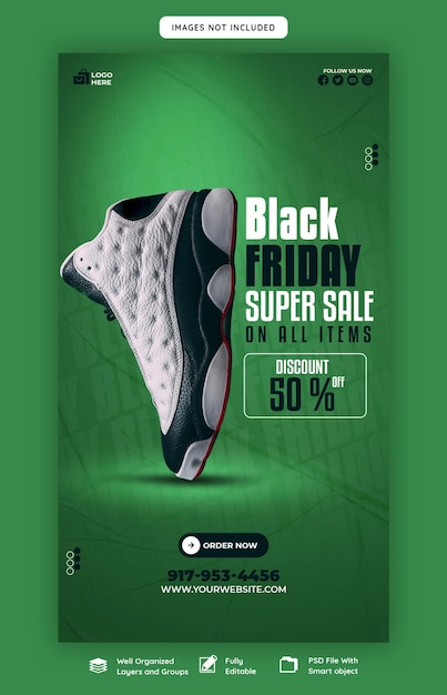 Free PSD black friday super sale instagram and facebook story banner template
