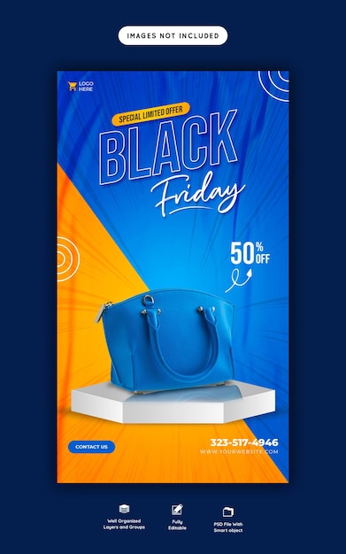 Modello di banner per la storia di instagram e facebook di super vendita del black friday