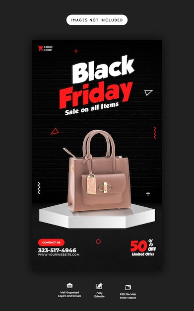 PSD gratuito modello di banner per la storia di instagram e facebook di super vendita del black friday