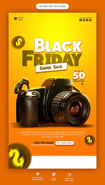 PSD gratuito black friday super sale modello di banner di storie di instagram e facebook