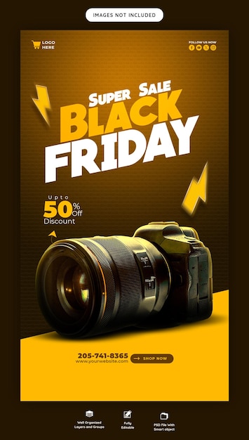 PSD gratuito black friday super sale modello di banner di storie di instagram e facebook