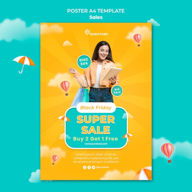 PSD gratuito modello di poster di vendita super venerdì nero