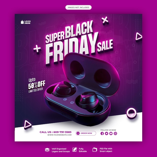Бесплатный PSD Черная пятница супер распродажа баннер в социальных сетях