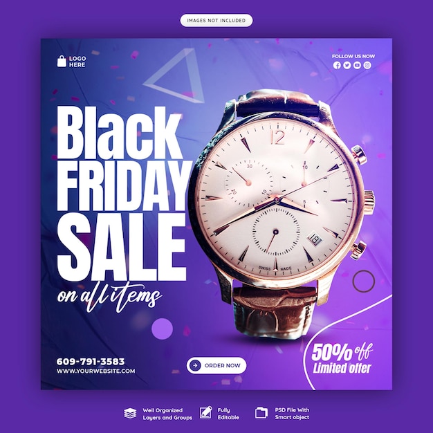 PSD gratuito modello di banner di social media di vendita super black friday