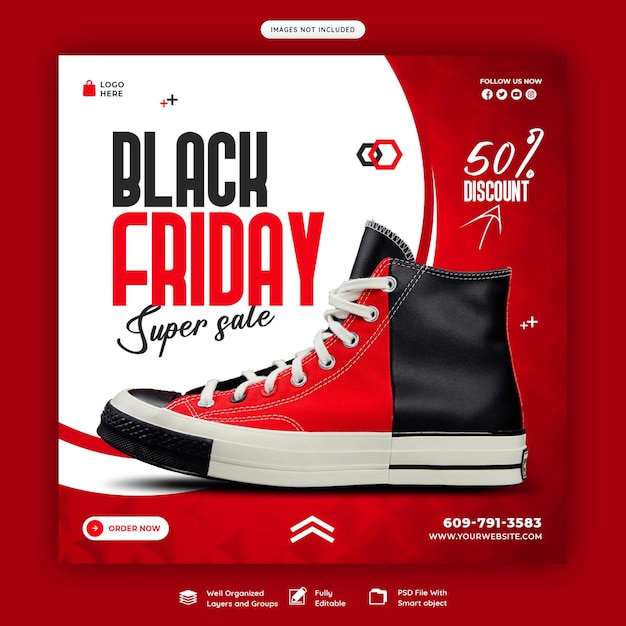 Modello di banner di social media di vendita super black friday