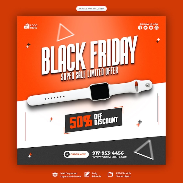 PSD gratuito modello di banner di social media di vendita super black friday