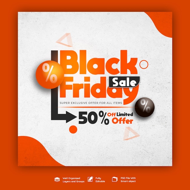 PSD gratuito modello di banner di social media di vendita super black friday