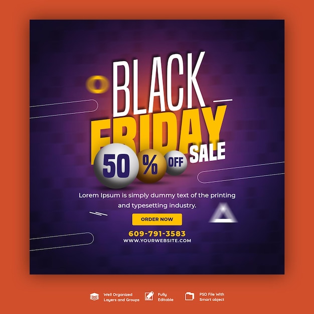 Free PSD Black Friday super sale social media banner template