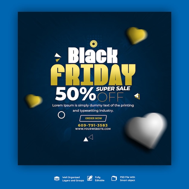 PSD gratuito modello di banner di social media di vendita super black friday