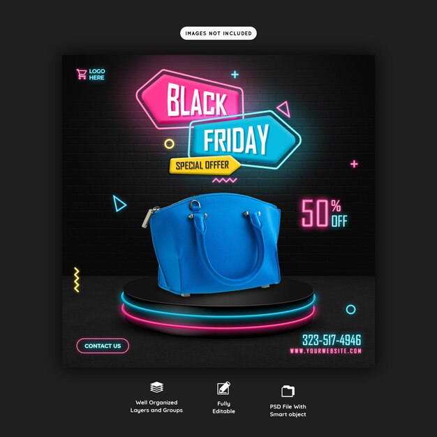 Бесплатный PSD Черная пятница супер распродажа баннер в социальных сетях