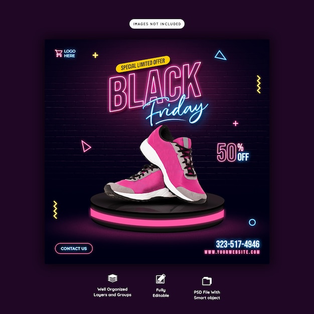 Modello di banner per social media super vendita black friday