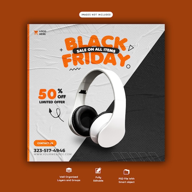 Modello di banner per social media super vendita black friday