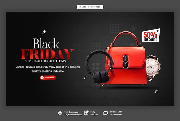 Free PSD black friday super sale web banner template