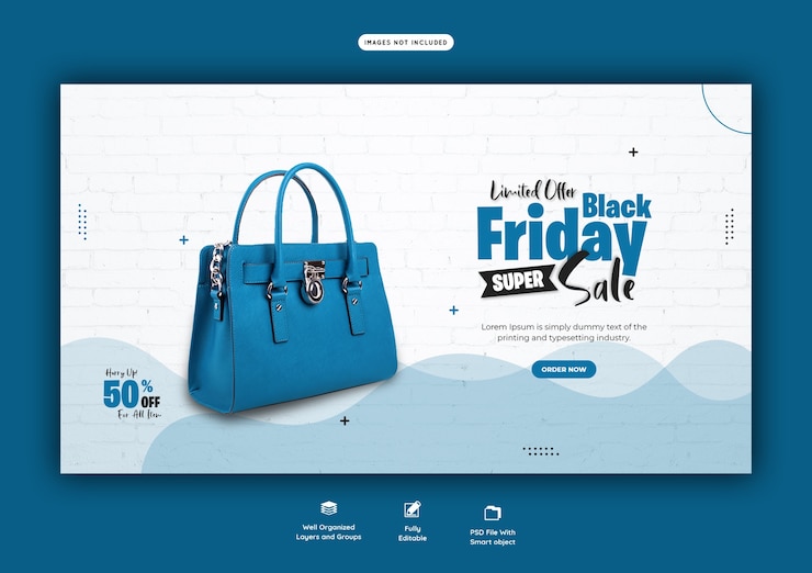 無料PSD ブラックフライデースーパーセールウェブバナーテンプレート