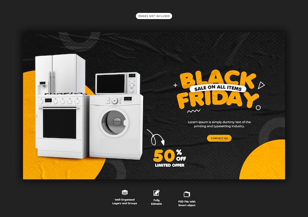 Бесплатный PSD Черная пятница супер распродажа веб-баннер шаблон