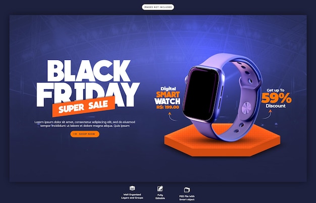 Free PSD black friday super sale web banner template