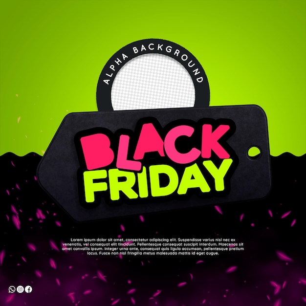 Black friday tag pink and green neon logo for november retail campaign