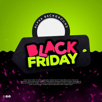Black friday tag pink and green neon logo for november retail campaign