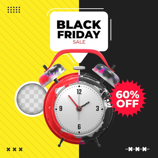 Free PSD black friday template. 3d rendering