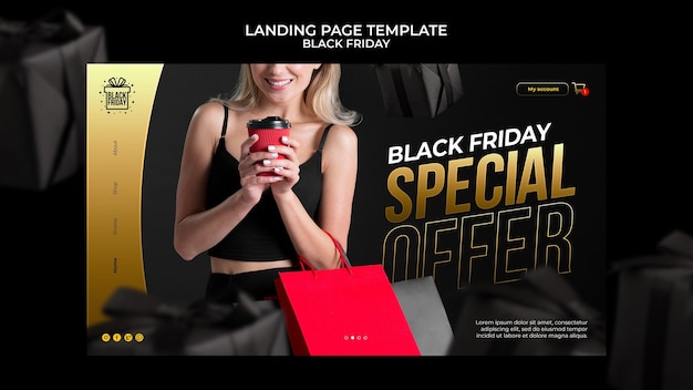 Free PSD black friday web template with golden details