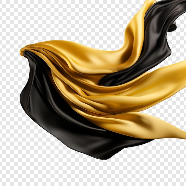 Free PSD black and golden silk flying isolated on transparent background