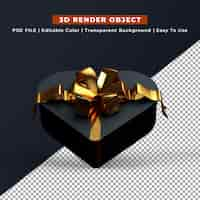 Free PSD black heart shape gift box 3d render