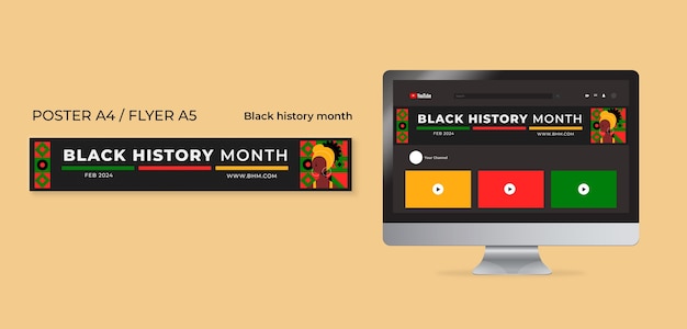 PSD gratuito banner di youtube per la celebrazione del mese della storia nera