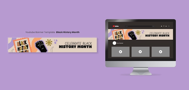 PSD gratuito banner di youtube per la celebrazione del mese della storia nera