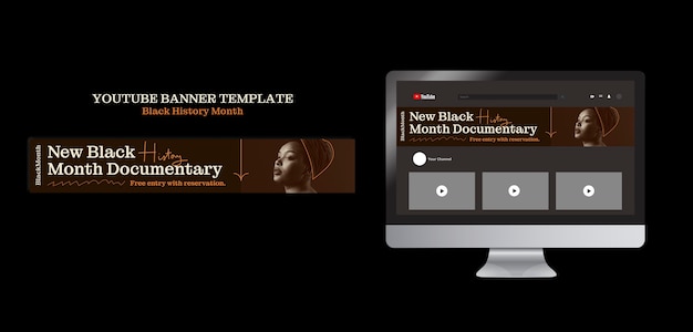 無料PSD ブラック・ヒストリー・ムーン (black history month) を祝うためのユーチューブ・バナー