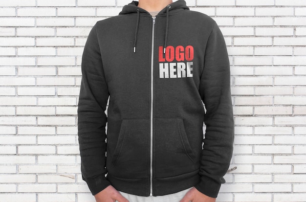 Black hoodie right side with zipper mockup